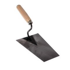 metal trowel with wooden handle isolated on white