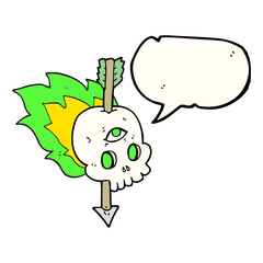 speech bubble cartoon magic skull with arrow through brain
