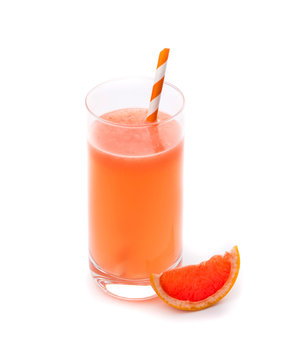 Glass of  grapefruit juice isolated on white