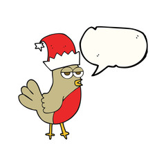 speech bubble cartoon robin in christmas hat