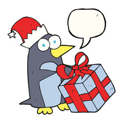 speech bubble cartoon christmas penguin