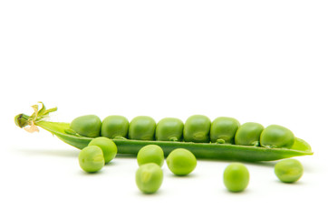 fresh green peas isolated on a white background