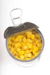 open metallic tin with sweet corn
