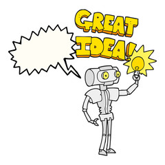 speech bubble cartoon robot with great idea