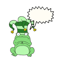 speech bubble cartoon nervous frog wearing jester hat