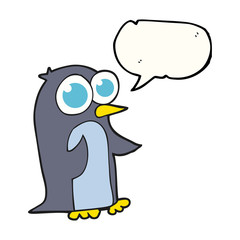 speech bubble cartoon penguin with big eyes