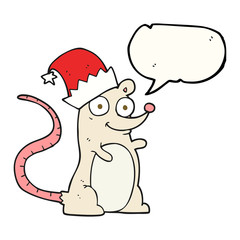 speech bubble cartoon mouse wearing christmas hat