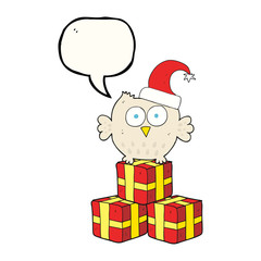 speech bubble cartoon little owl wearing christmas hat