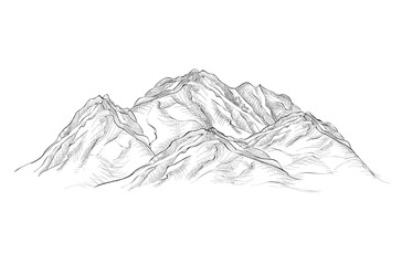 Mountain range. Mountains landscape engraving hand drawn vector sketch  illustration.