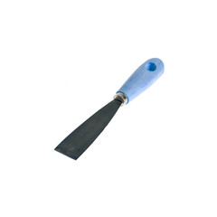 metal spatula with blue handle isolated on white 