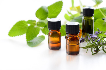 essential oils for aromatherapy treatment with herbs