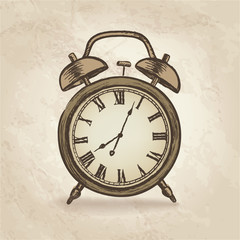Alarm clock. Clock concept in retro style. Watch vintage isolated.