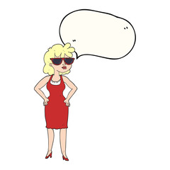 speech bubble cartoon woman wearing sunglasses