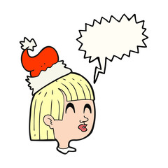 speech bubble cartoon girl wearing santa hat