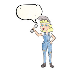 Obraz premium speech bubble textured cartoon woman with spanner