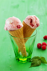 Homemade ice cream with wild strawberry.