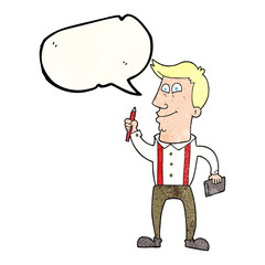 speech bubble textured cartoon man with notebook and pen