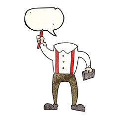 speech bubble textured cartoon headless body with notepad and pe