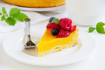 Lemon cake with summer berries.