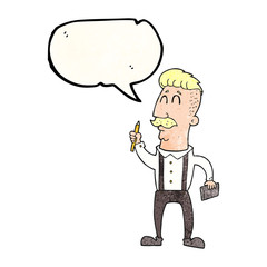 speech bubble textured cartoon man with notebook