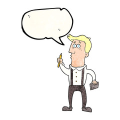 speech bubble textured cartoon man with notebook