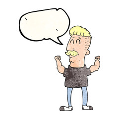 speech bubble textured cartoon celebrating man