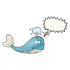 speech bubble textured cartoon whale spouting water