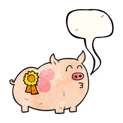 speech bubble textured cartoon prize winning pig