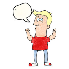 speech bubble textured cartoon surprised man flexing biceps