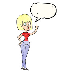 speech bubble textured cartoon woman with idea