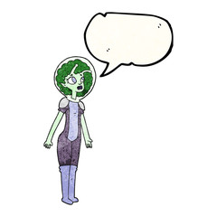 speech bubble textured cartoon alien space girl