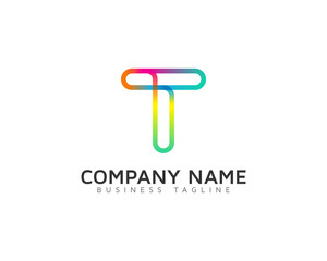 Letter T Colorful Line Logo Design Template