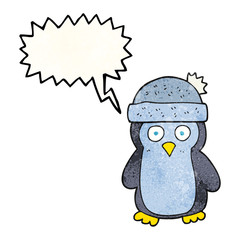 speech bubble textured cartoon penguin