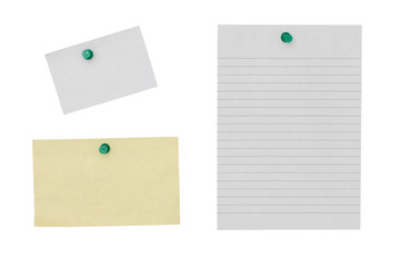 Paper note with pushpin on white background.
