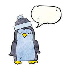 speech bubble textured cartoon penguin