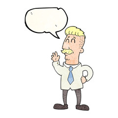 speech bubble textured cartoon office man waving