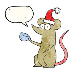 speech bubble textured cartoon mouse wearing christmas hat