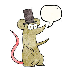 speech bubble textured cartoon mouse wearing top hat