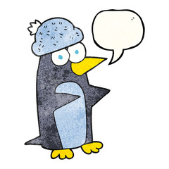 speech bubble textured cartoon penguin