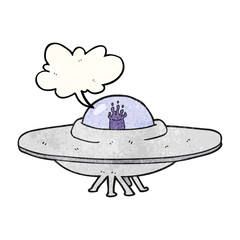speech bubble textured cartoon flying saucer