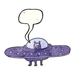 speech bubble textured cartoon flying saucer