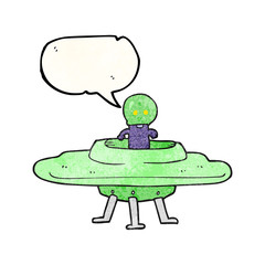 speech bubble textured cartoon flying saucer