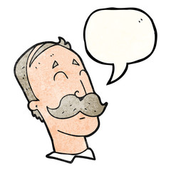 speech bubble textured cartoon ageing man with mustache