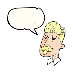 speech bubble textured cartoon man with mustache