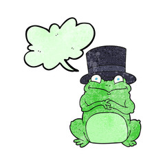speech bubble textured cartoon frog in top hat