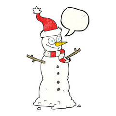 speech bubble textured cartoon snowman