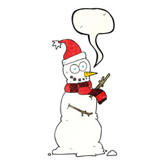speech bubble textured cartoon snowman