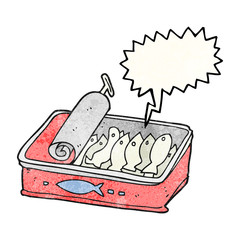 speech bubble textured cartoon can of sardines