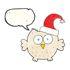 speech bubble textured cartoon little owl wearing christmas hat