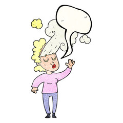 speech bubble textured cartoon woman letting off steam